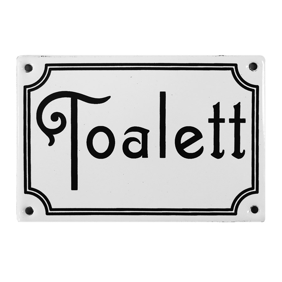 Toalett (emaljskylt i svart och vitt, egen produktion) (bild för) Toalett (emaljskylt i svart och vitt, egen produktion)